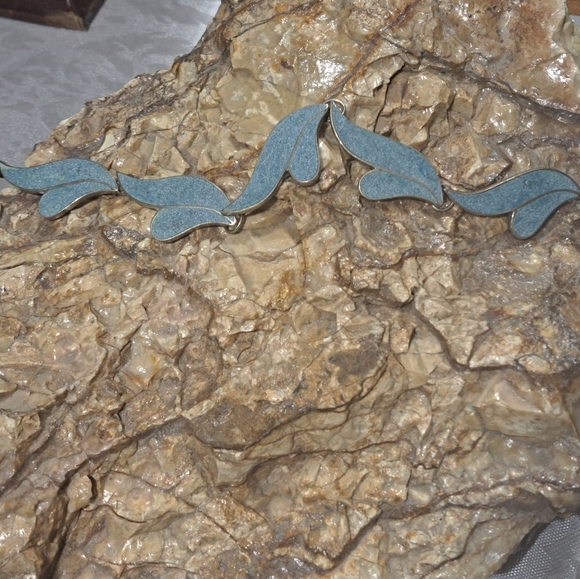 Vintage Taxco ER Sterling Crushed Denim Lapis Panel Link Bracelet 7.75" - Picture 6 of 13